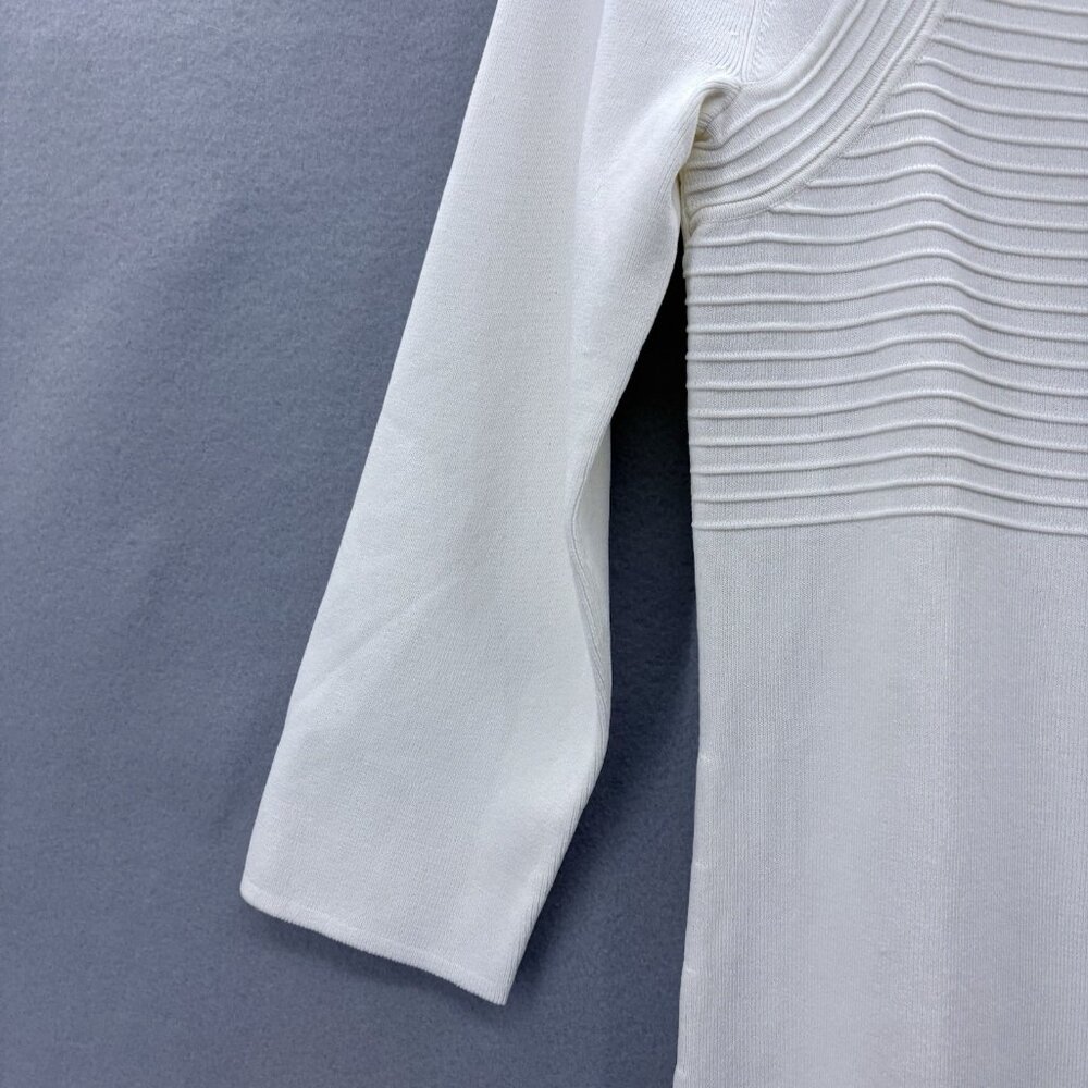 Cable & Gauge Cream Tight Knit Sweater, Square Neck&Ribbed Design SZ Medium NWT - Picture 4 of 8